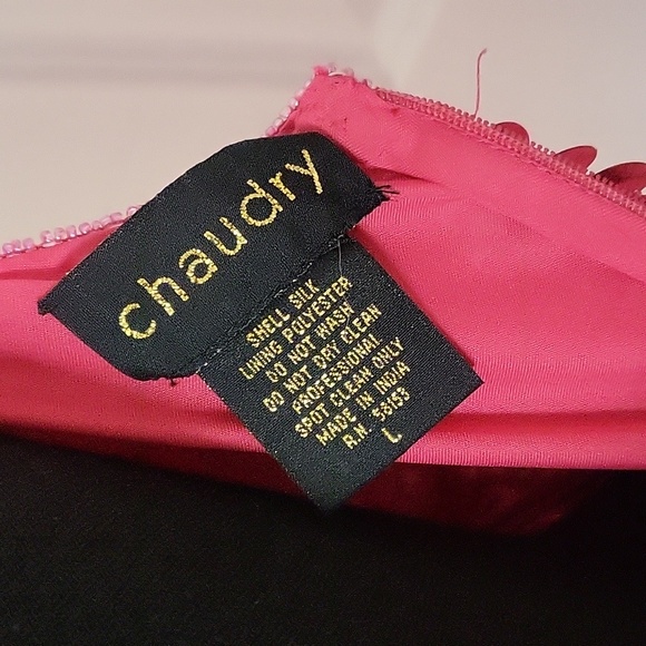 NWT Chaudry HOT PINK Silk & Sequin Dress Size Large - Picture 3 of 12
